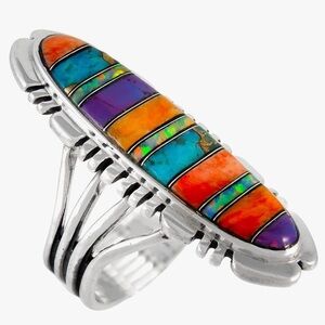 Turquoise Coral Gemstone Ring in Sterling Silver 925 size 11